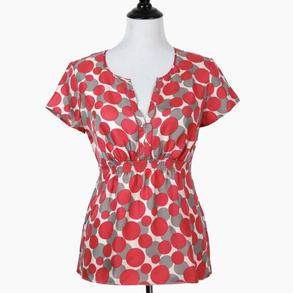 Boden US 4 100% Silk Blouse Polka Dot Print Orange Gray WA270 - Picture 2 of 8